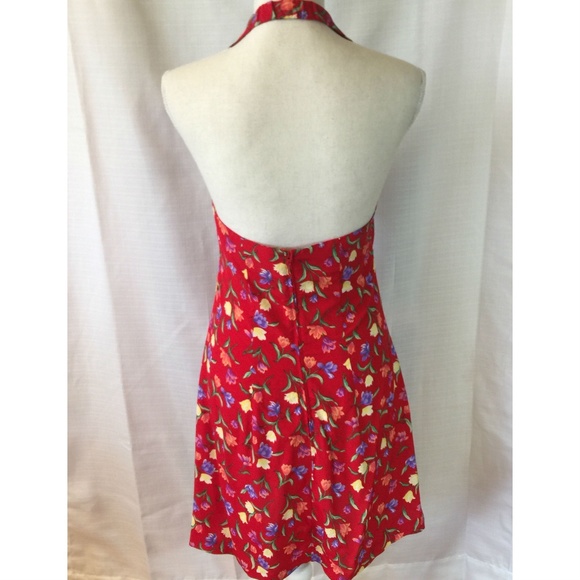 Red floral Backless Halter Neck Sundress - Picture 2 of 4